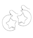 BRASS WIRE MOON AND STAR EARRING-0
