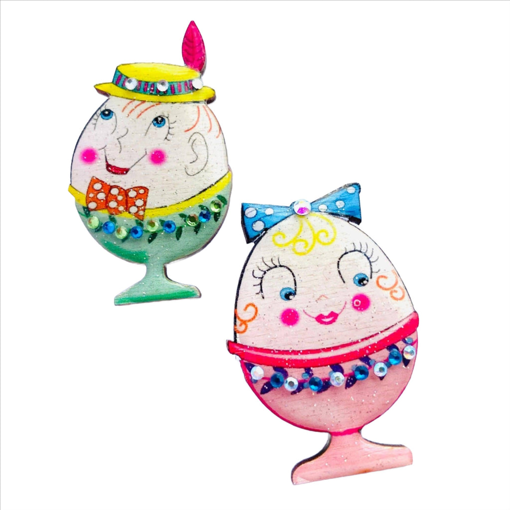 Mr & Mrs Egg Cup Brooches by Rosie Rose Parker-0