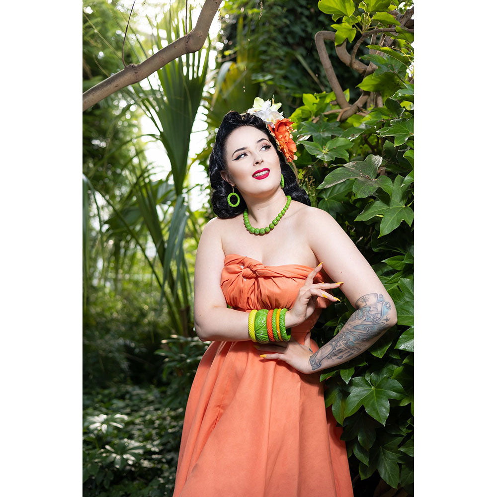 Palm Heavy Carve Drop Hoop Earrings by Splendette-1