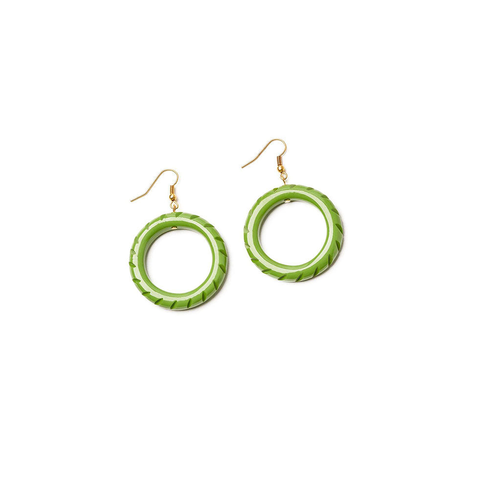 Palm Heavy Carve Drop Hoop Earrings by Splendette-0