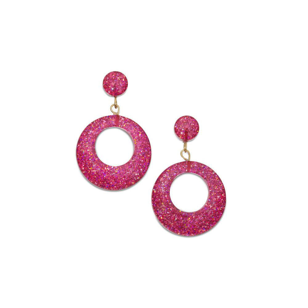 Peony Glitter Drop Hoop Earrings by Splendette-0