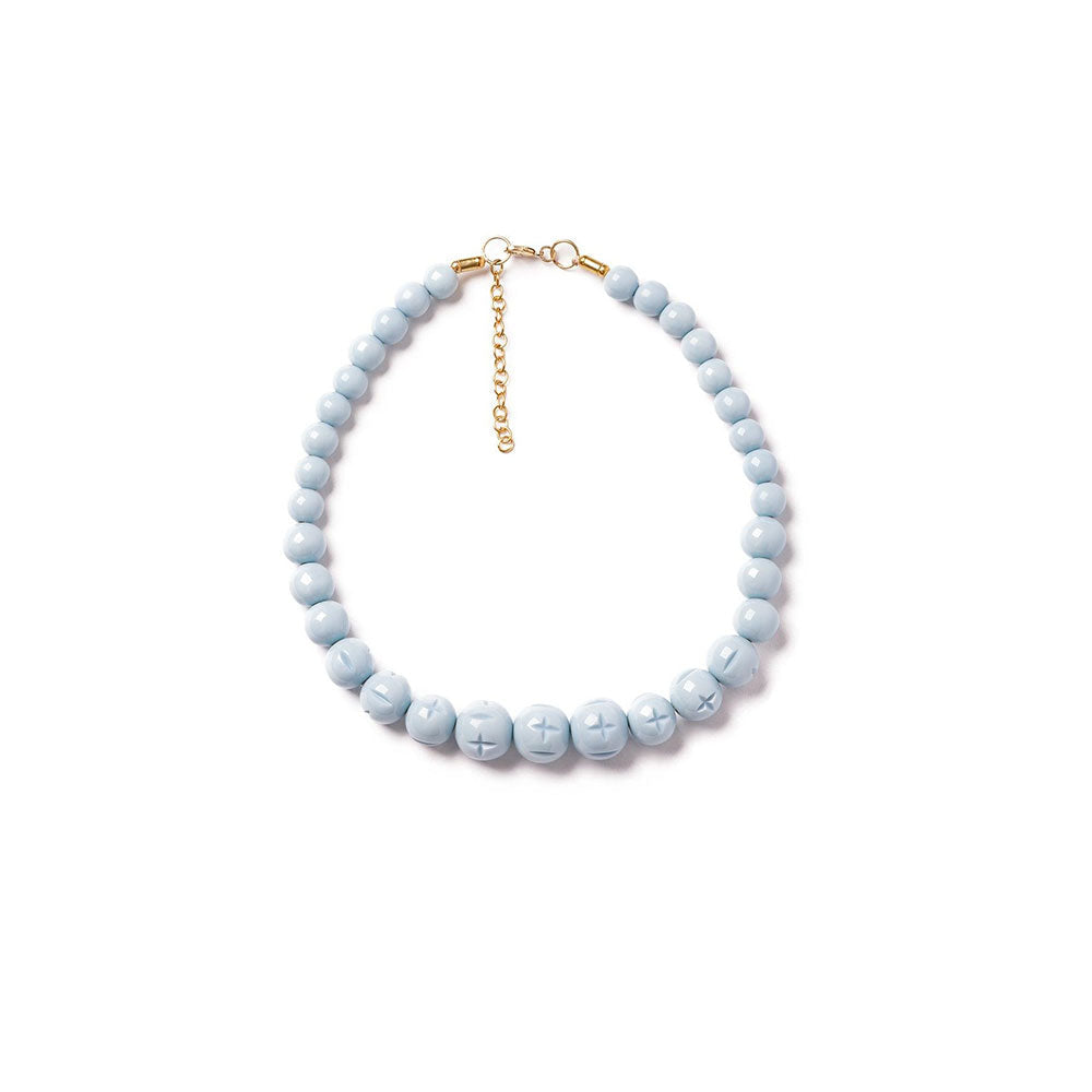 Powder Blue Heavy Carve Bead Necklace by Splendette-0