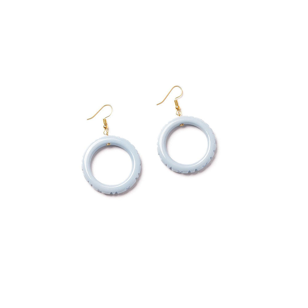 Powder Blue Heavy Carve Drop Hoop Earrings by Splendette-0