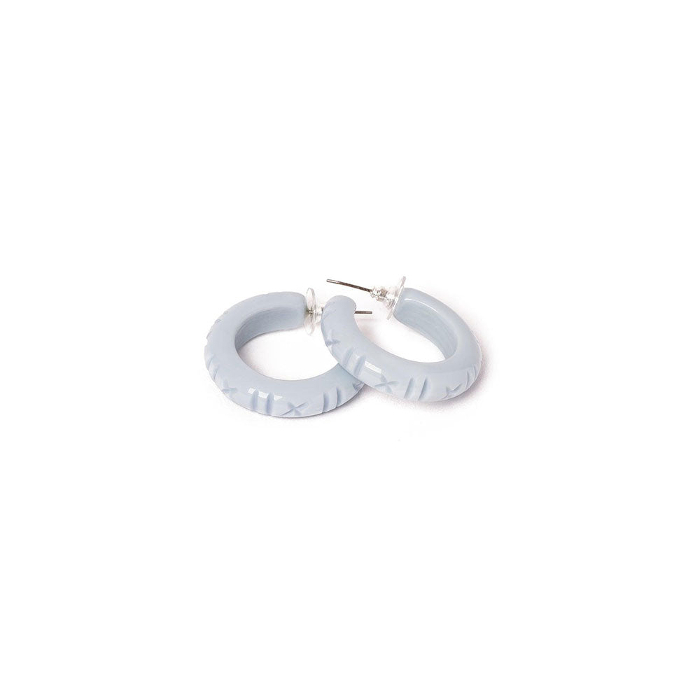 Powder Blue Heavy Carve Hoop Earrings by Splendette-0