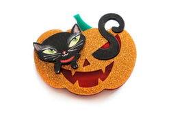 Pumpkin with Black Kitten Brooch by Laliblue-0 width=100 
