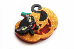 Pumpkin with Black Kitten Brooch by Laliblue-2 width=100 