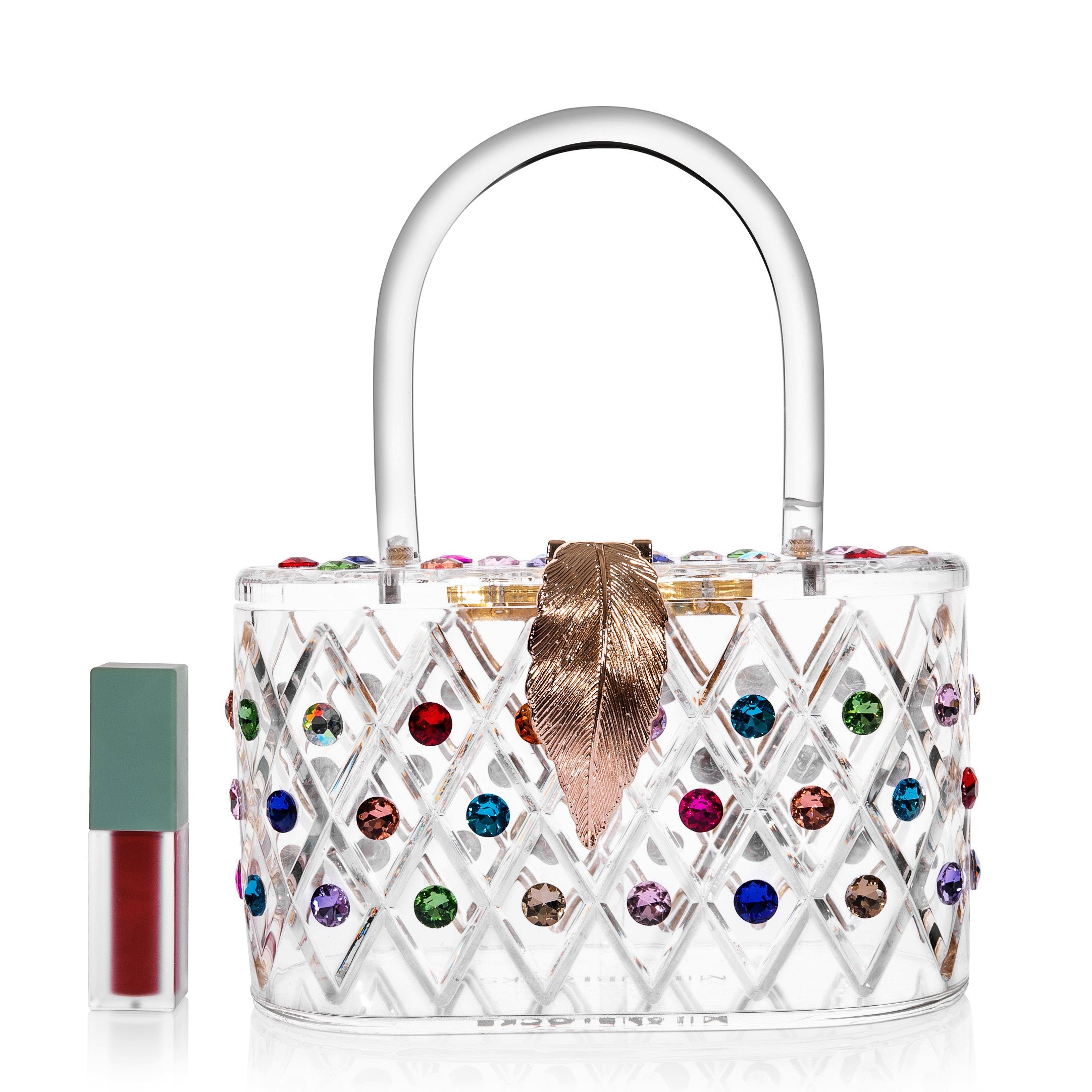 1950 Vintage Style “The Queen" Rainbow Colorful Crystal Acrylic Lucite Box Clutch Bag-1