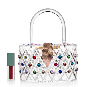 1950 Vintage Style “The Queen" Rainbow Colorful Crystal Acrylic Lucite Box Clutch Bag-1