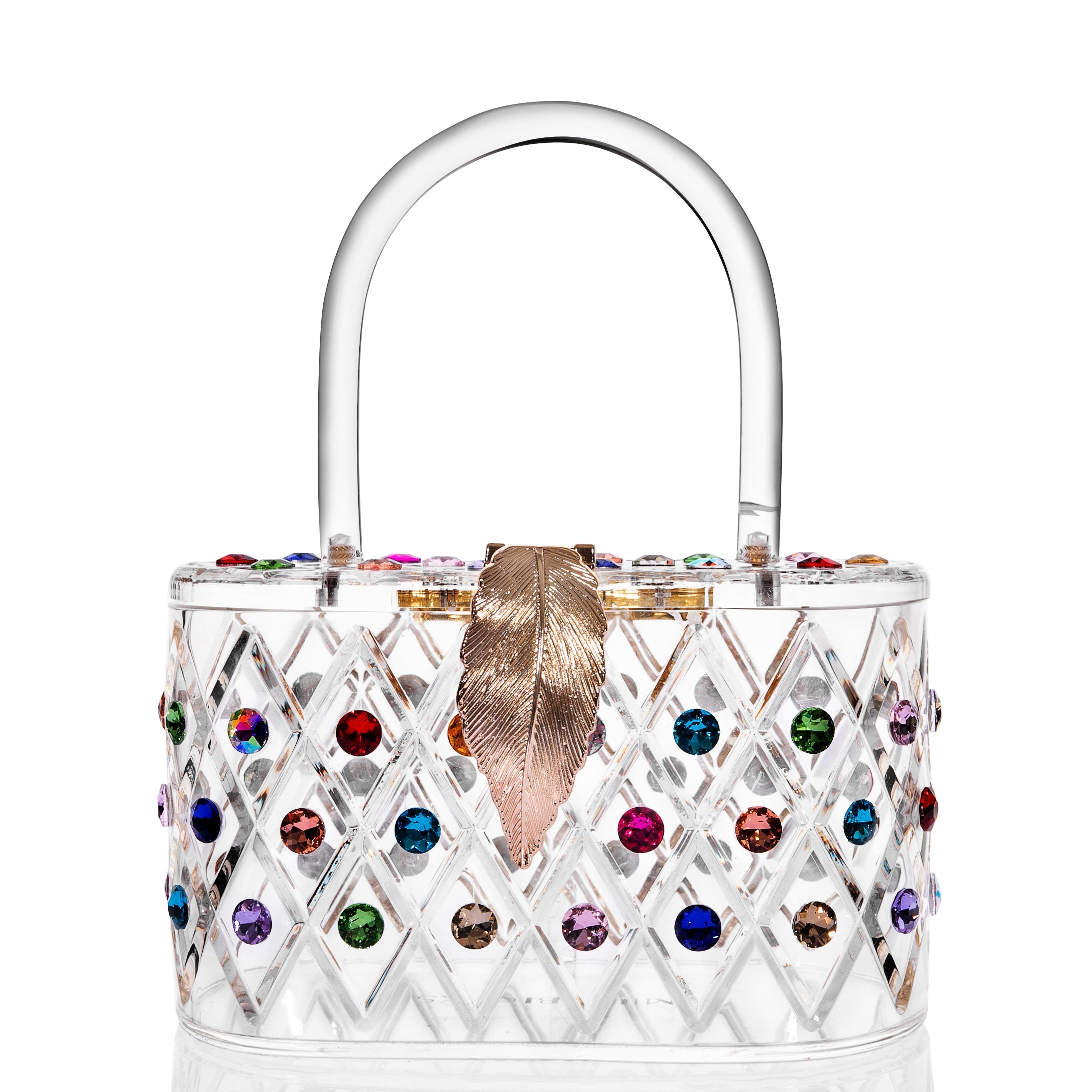1950 Vintage Style “The Queen" Rainbow Colorful Crystal Acrylic Lucite Box Clutch Bag-0