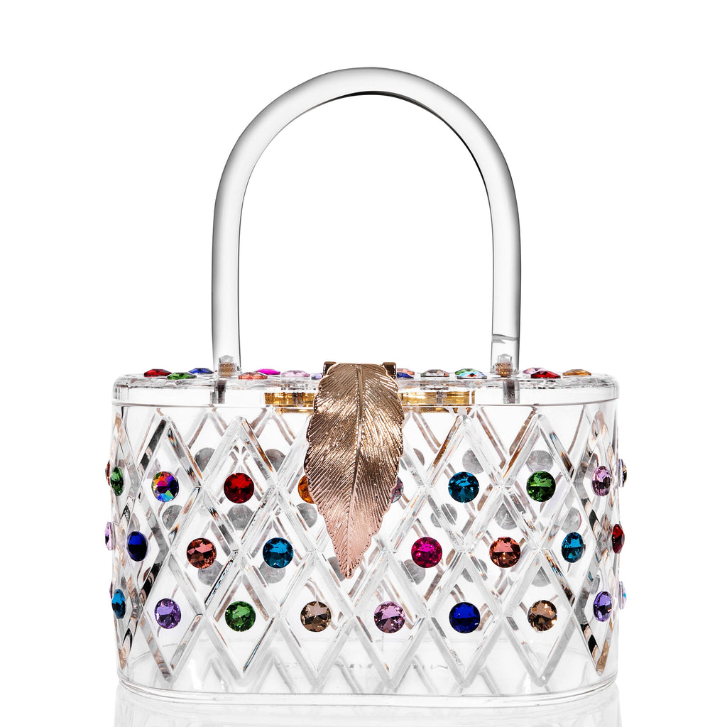 1950 Vintage Style “The Queen" Rainbow Colorful Crystal Acrylic Lucite Box Clutch Bag-0