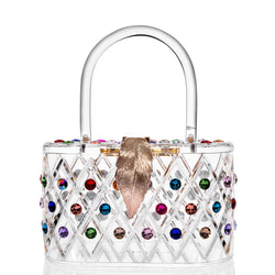 1950 Vintage Style “The Queen" Rainbow Colorful Crystal Acrylic Lucite Box Clutch Bag-0 width=100 