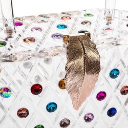 1950 Vintage Style “The Queen" Rainbow Colorful Crystal Acrylic Lucite Box Clutch Bag-2 width=100 