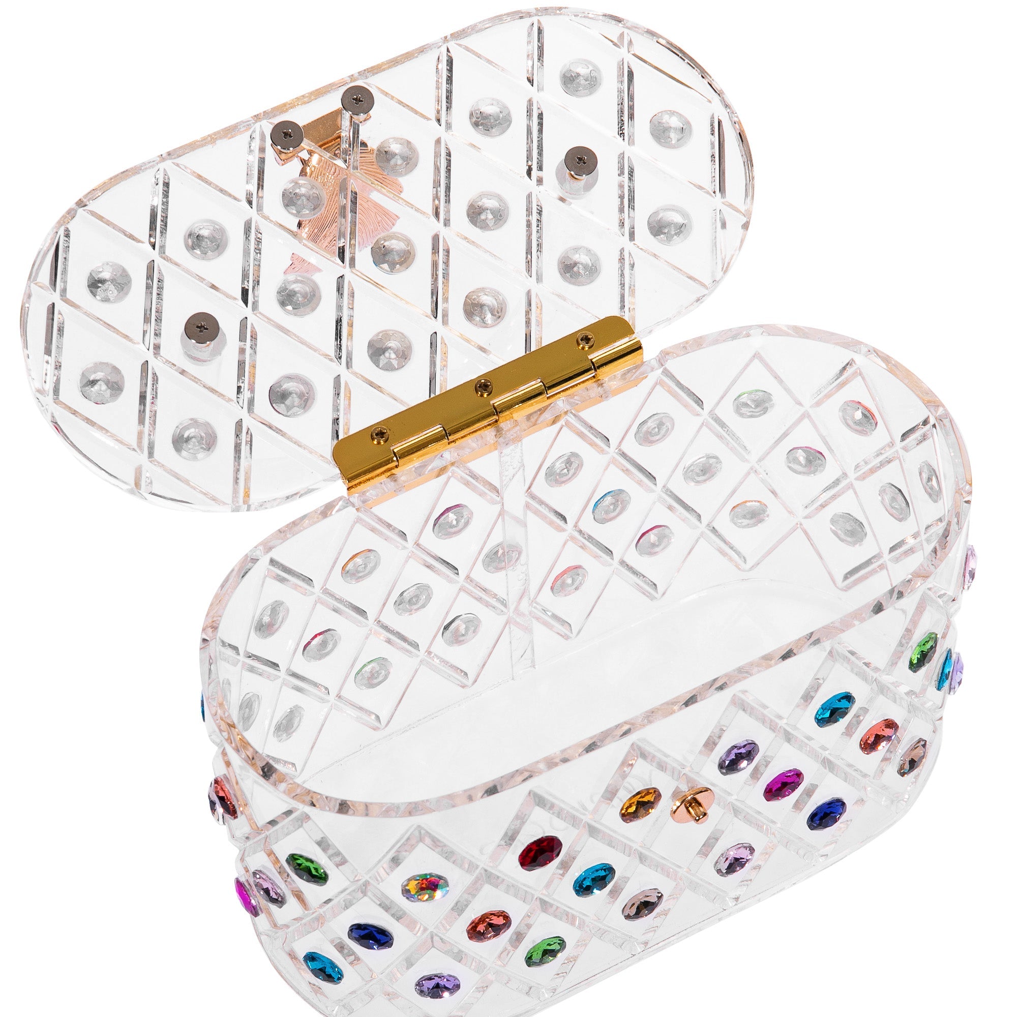 1950 Vintage Style “The Queen" Rainbow Colorful Crystal Acrylic Lucite Box Clutch Bag-4
