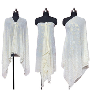 "Gilda" White Retro Print Chiffon Shawl