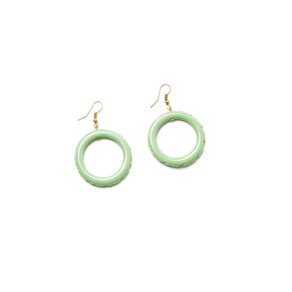 Tea Heavy Carve Drop Hoop Earrings by Splendette-0