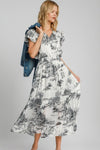 Umgee Full Size Two Tone Landscape Print Midi Dress Plus Size-0
