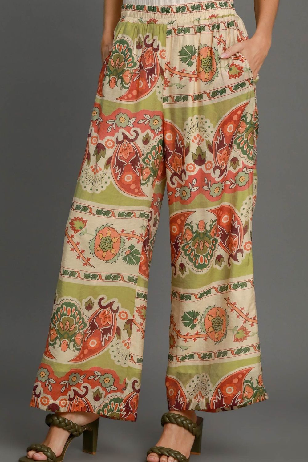 Umgee Full Size Wide Leg Border Print Pants Plus Size-0
