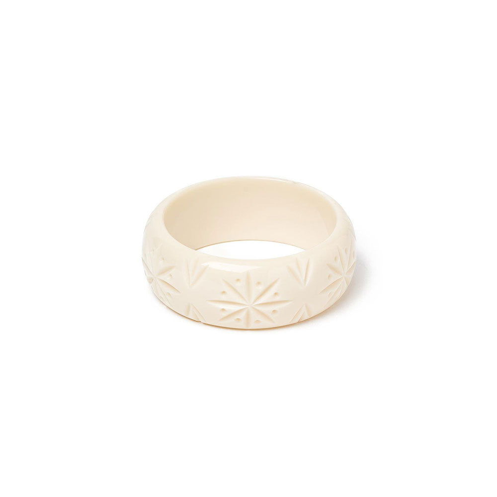 Wide Cream Heavy Carve Bangle by Splendette-0