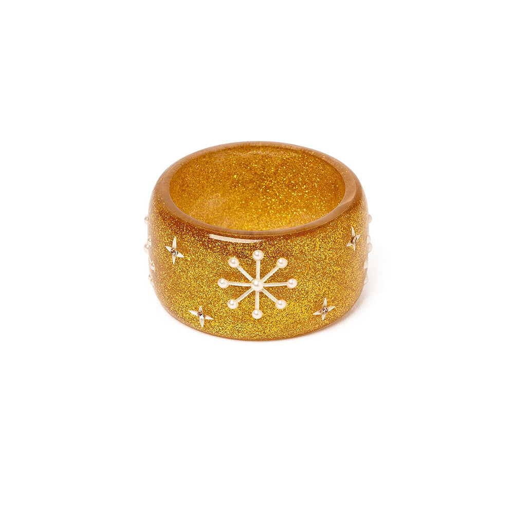 Wide Gold Glitter Snowflake Bangle by Splendette-0