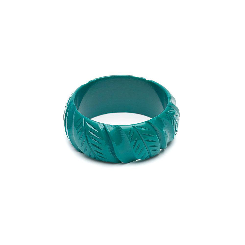 Wide Jade Green Heavy Carve Fakelite Bangle by Splendette-0