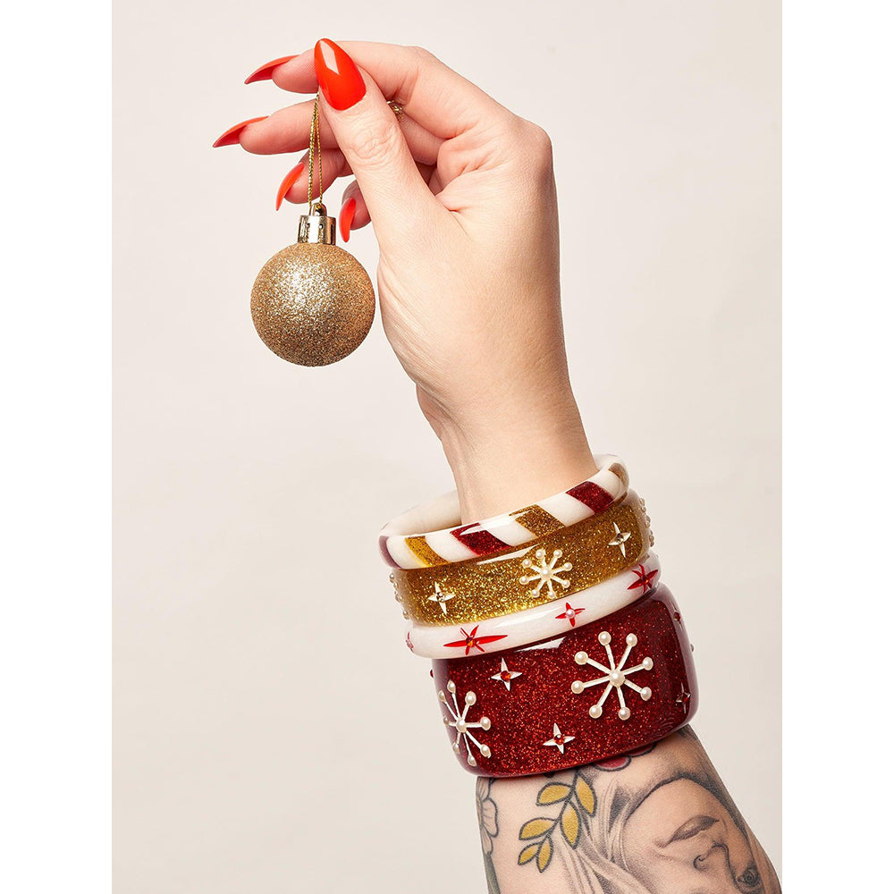 Wide Red Glitter Snowflake Bangle by Splendette-1