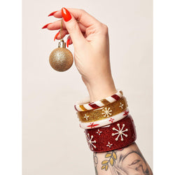 Wide Red Glitter Snowflake Bangle by Splendette-1 width=100 