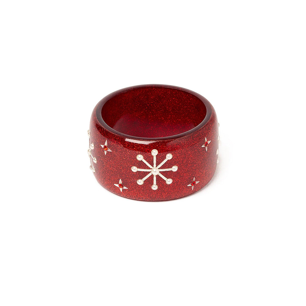 Wide Red Glitter Snowflake Bangle by Splendette-0
