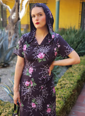"Evelyn" Hooded Dress in "Webs and Roses" width=100 