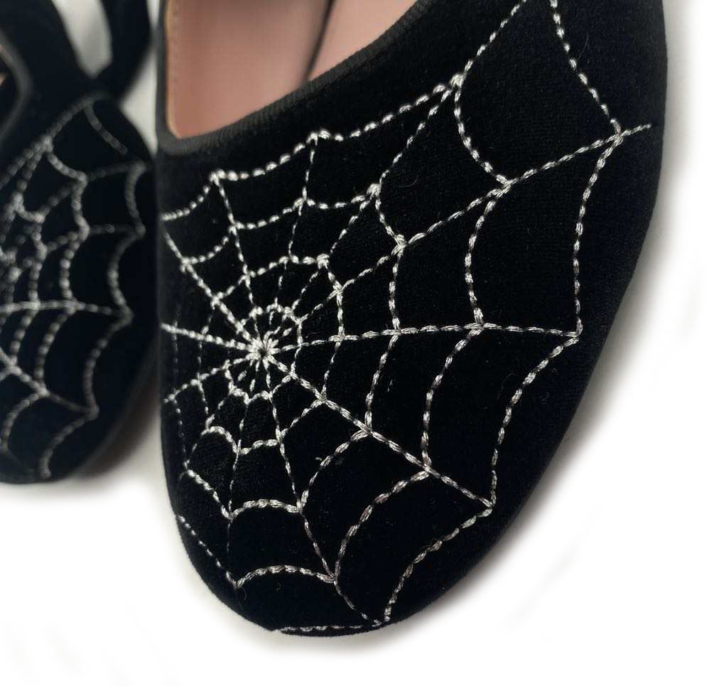 "Irene" Black Velvet Spiderweb Flats (pre-order)
