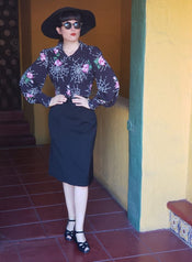 "Ava" Bishop Sleeve Blouse In "Webs and Roses" width=100 