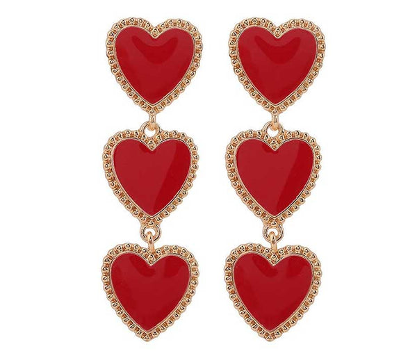 "Beth" Golden Red Heart Earrings