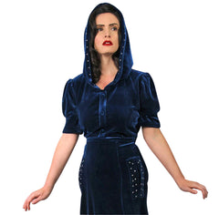 "Noctis" 1930s Style Blue Velvet Hooded Stars Dress