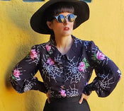 "Ava" Bishop Sleeve Blouse In "Webs and Roses" width=100 