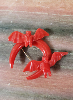 "Lilith" 1940s Style Bats and Moon Brooch
