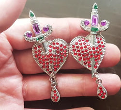 "Jezebel" Heart and Dagger Earrings width=100 